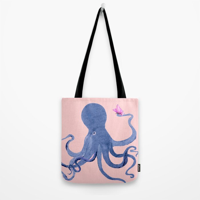 Blue Octopus and Butterfly Tote Bag Gallery Image 2