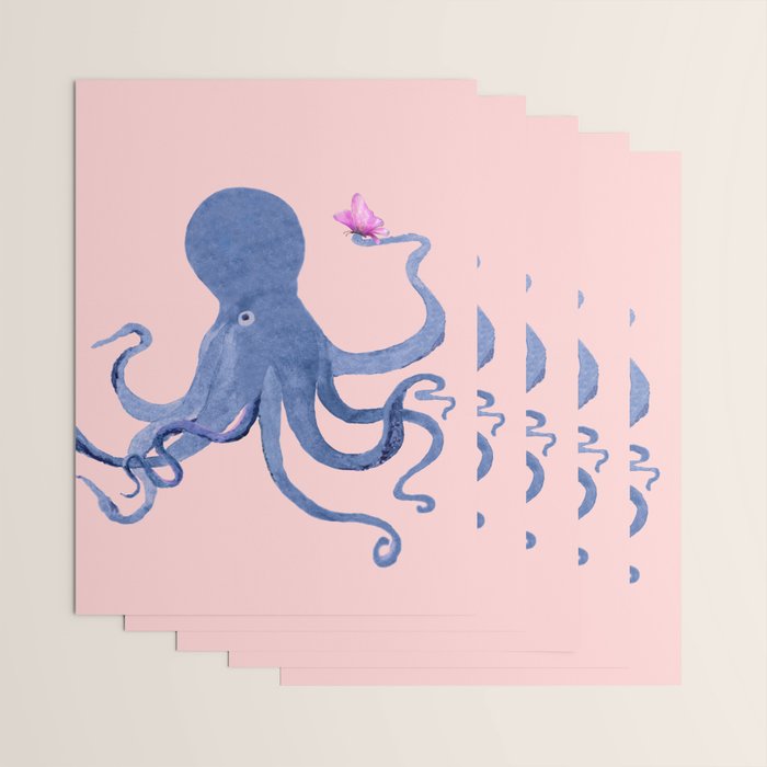 Blue Octopus and Butterfly Wrapping Paper Gallery Image 3