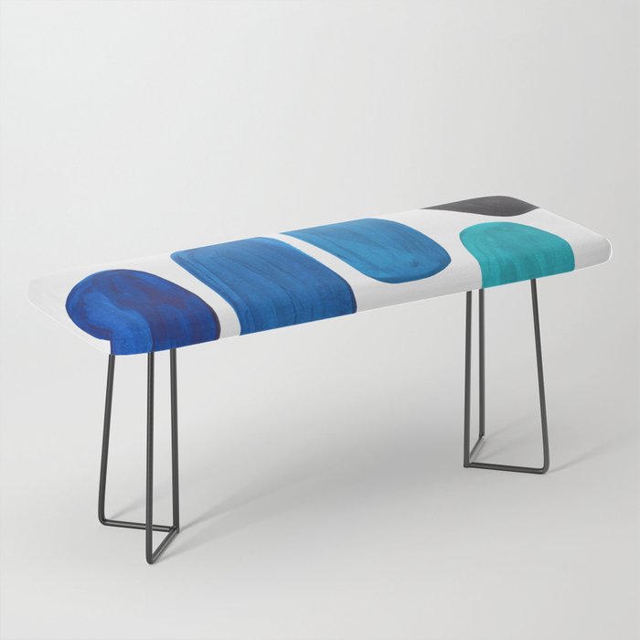 Colorful Mid Century Modern Pop Art Minimalist Style Teal Blue Aquamarine Bubbles White Background Bench Gallery Image 1
