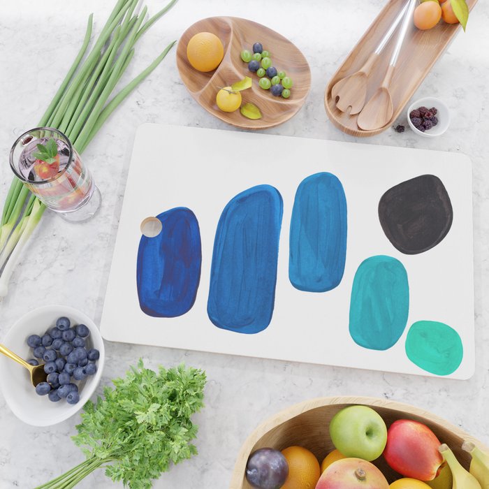 Colorful Mid Century Modern Pop Art Minimalist Style Teal Blue Aquamarine Bubbles White Background Cutting Board Gallery Image 2
