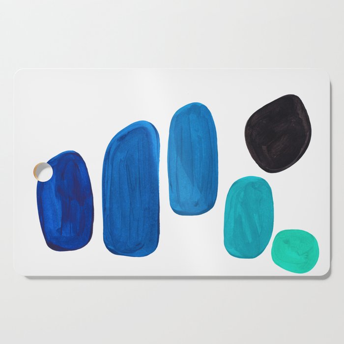 Colorful Mid Century Modern Pop Art Minimalist Style Teal Blue Aquamarine Bubbles White Background Cutting Board Gallery Image 1