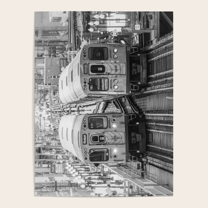 Black and White Chicago Train El Train above Wabash Ave the Loop Windy City Poster Gallery Image 4