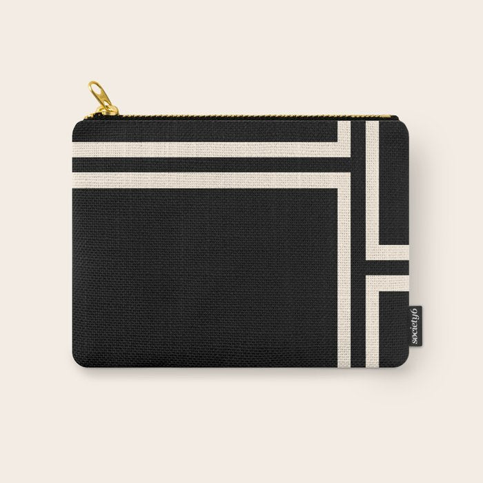 Strong Deco - Geometric Minimalism in Almond Cream and Black Carry All Pouch Gallery Image 1