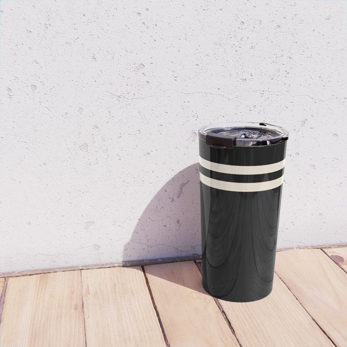 Strong Deco - Geometric Minimalism in Almond Cream and Black Travel Mug Gallery Image 4