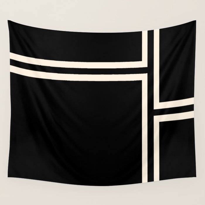 Strong Deco - Geometric Minimalism in Almond Cream and Black Wall Tapestry Gallery Image 4