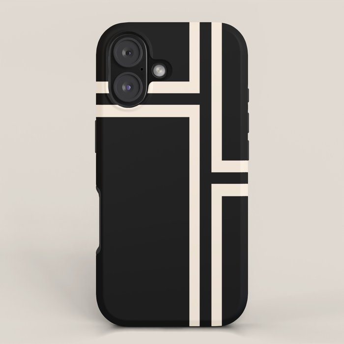 Strong Deco - Geometric Minimalism in Almond Cream and Black iPhone Case Gallery Image 1