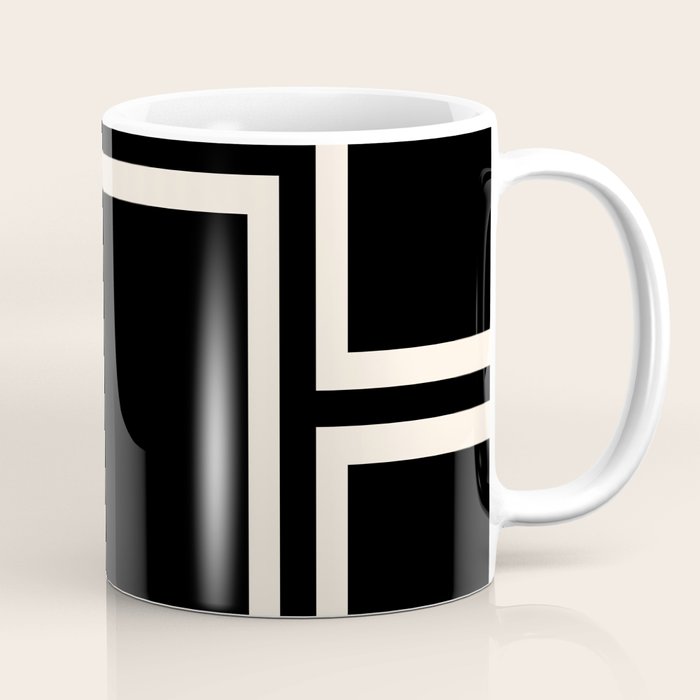 Strong Deco - Geometric Minimalism in Almond Cream and Black Coffee Mug Gallery Image 1