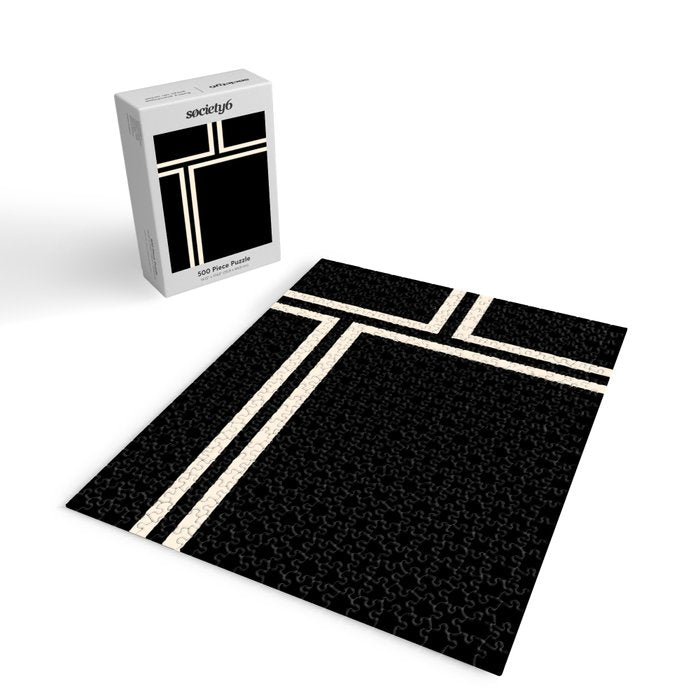 Strong Deco - Geometric Minimalism in Almond Cream and Black Jigsaw Puzzle Gallery Image 2