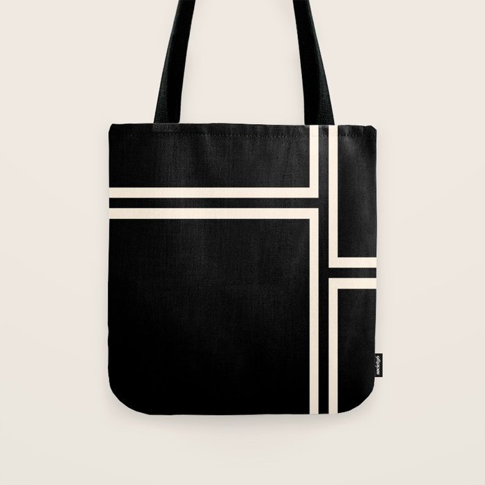 Strong Deco - Geometric Minimalism in Almond Cream and Black Tote Bag Gallery Image 1