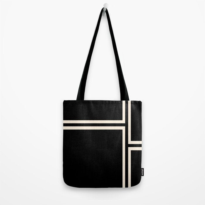 Strong Deco - Geometric Minimalism in Almond Cream and Black Tote Bag Gallery Image 2