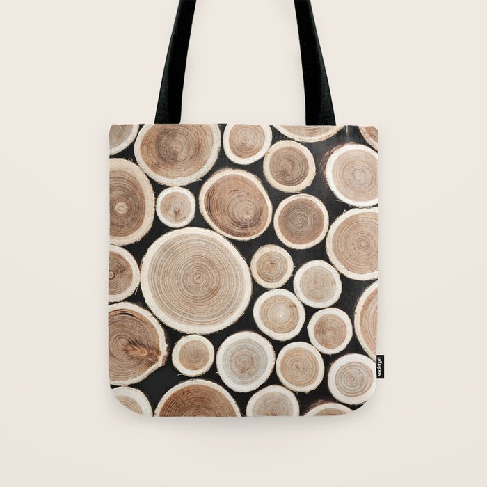 Stacked Logs  4 - Timber - Tree - Woodlands Cabin  Photography by Ingrid Beddoes Tote Bag Gallery Image 1