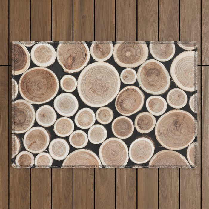 Stacked Logs  4 - Timber - Tree - Woodlands Cabin  Photography by Ingrid Beddoes Outdoor Rug Gallery Image 1