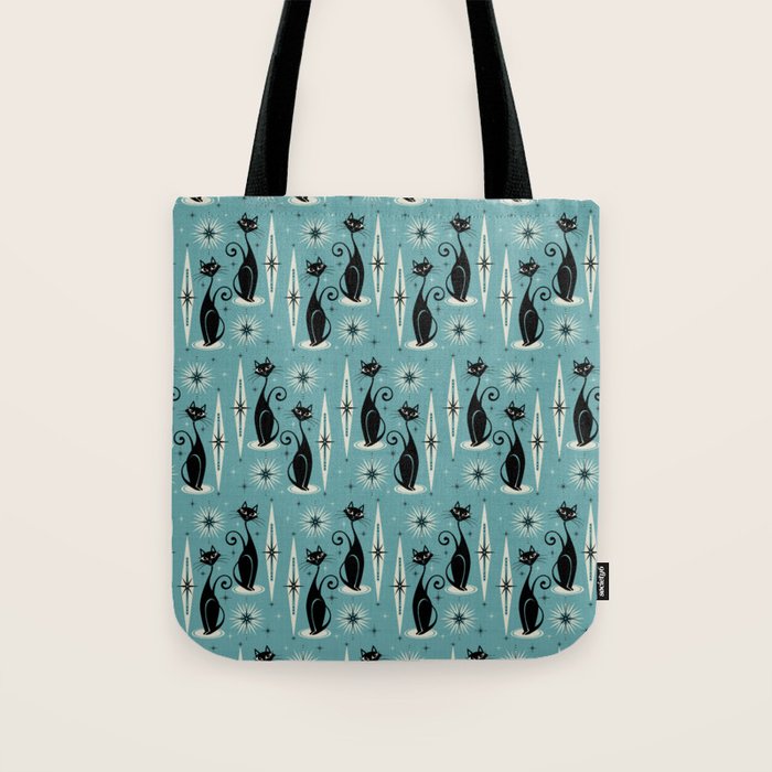 Mid Century Meow Atomic Cats on Blue - Smaller ©studioxtine Tote Bag Gallery Image 1