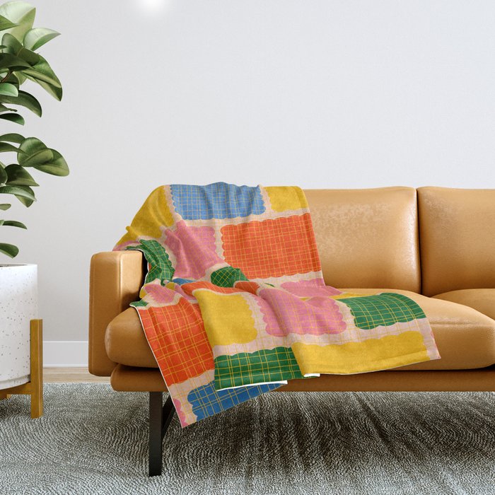 Colorful Retro Contemporary Woven Patchwork Pattern Throw Blanket Gallery Image 1