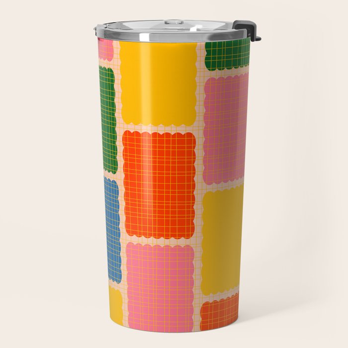 Colorful Retro Contemporary Woven Patchwork Pattern Travel Mug Gallery Image 2