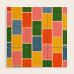 Colorful Retro Contemporary Woven Patchwork Pattern Wood Wall Art Gallery Image 1