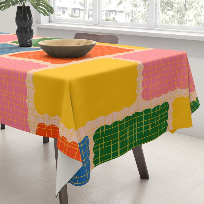 Colorful Retro Contemporary Woven Patchwork Pattern Tablecloth Gallery Image 3