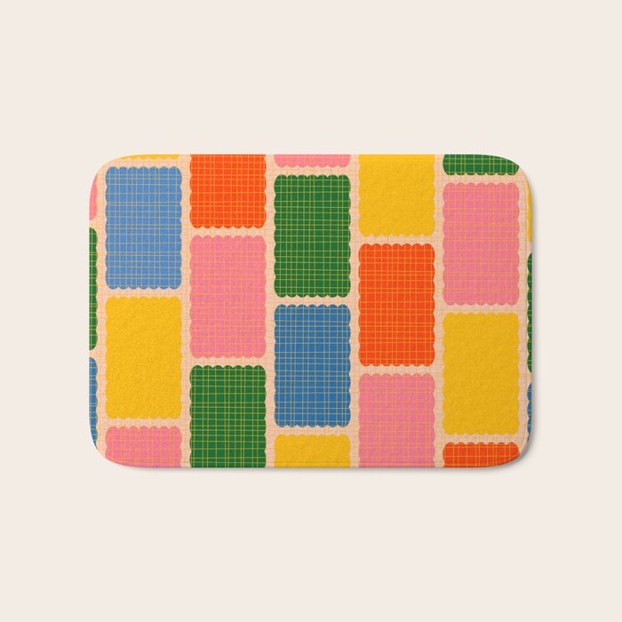 Colorful Retro Contemporary Woven Patchwork Pattern Bath Mat Gallery Image 1
