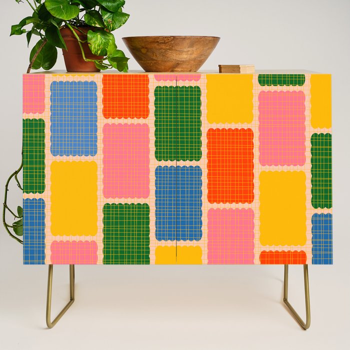 Colorful Retro Contemporary Woven Patchwork Pattern Credenza Gallery Image 1