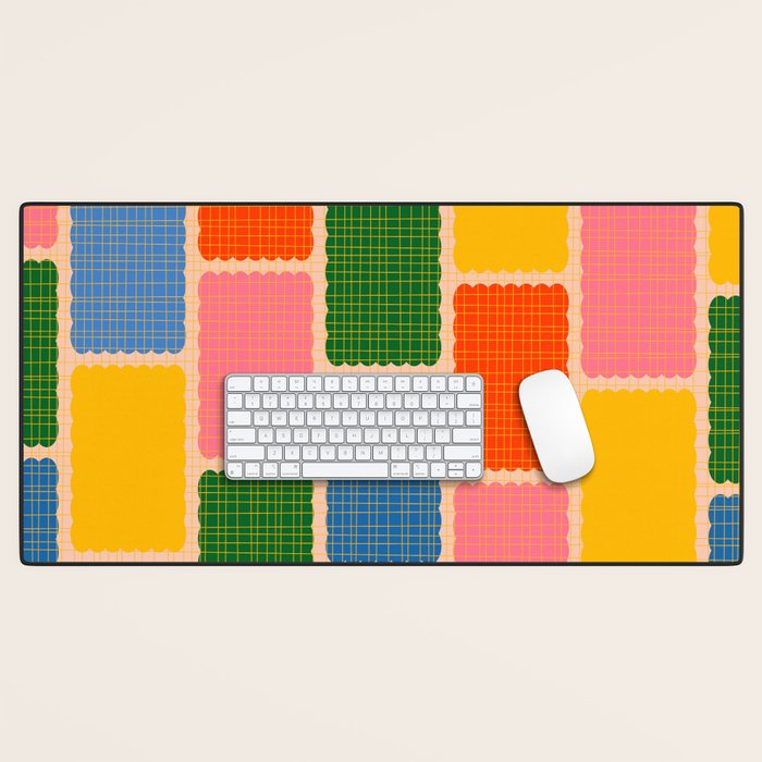 Colorful Retro Contemporary Woven Patchwork Pattern Desk Mat Gallery Image 1