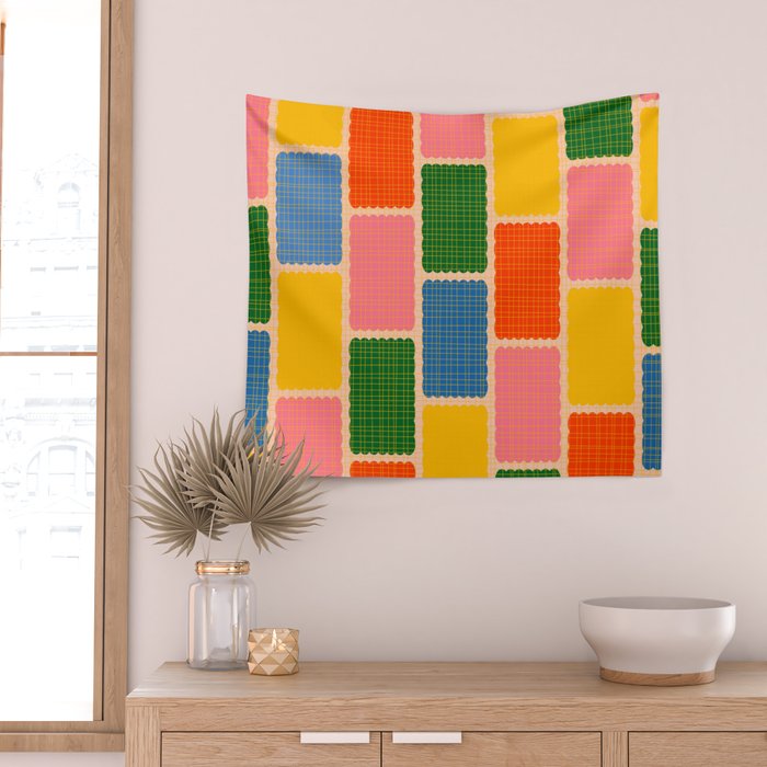 Colorful Retro Contemporary Woven Patchwork Pattern Wall Tapestry Gallery Image 2