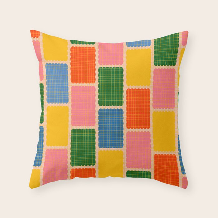 Colorful Retro Contemporary Woven Patchwork Pattern Throw Pillow Gallery Image 1