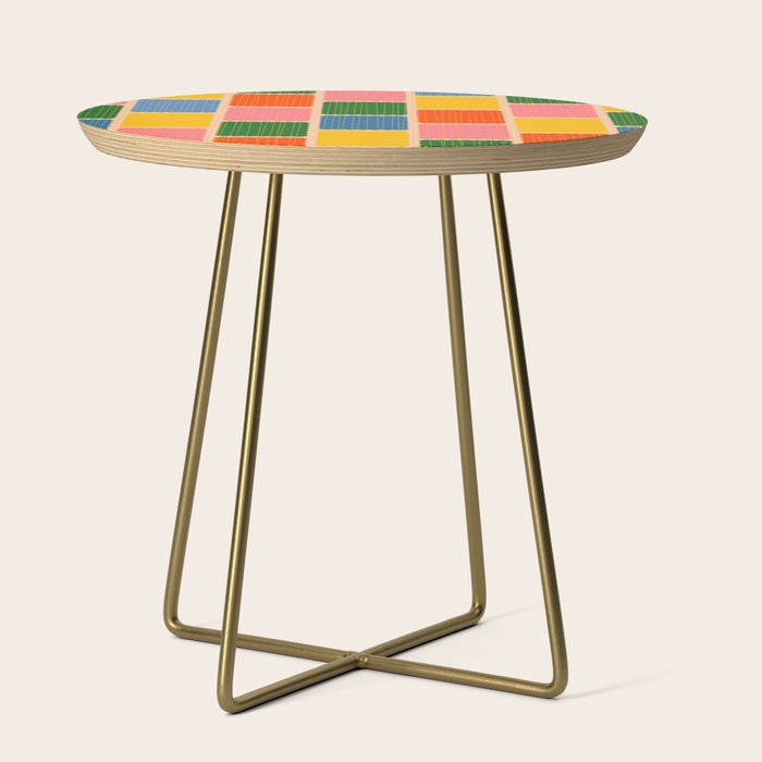 Colorful Retro Contemporary Woven Patchwork Pattern Side Table Gallery Image 1
