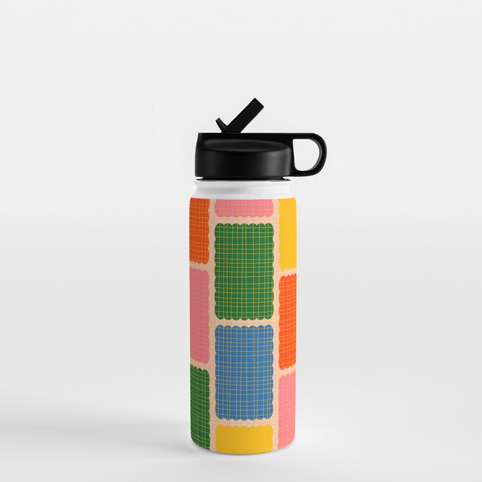 Colorful Retro Contemporary Woven Patchwork Pattern Water Bottle Gallery Image 1