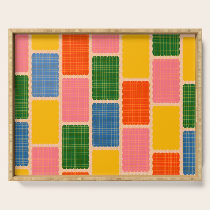 Colorful Retro Contemporary Woven Patchwork Pattern Serving Tray Gallery Image 1