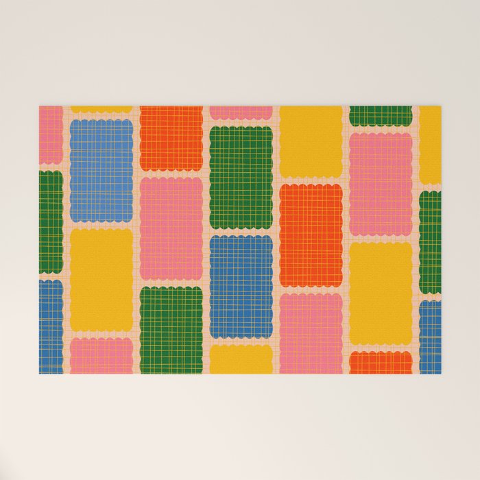 Colorful Retro Contemporary Woven Patchwork Pattern Welcome Mat Gallery Image 1