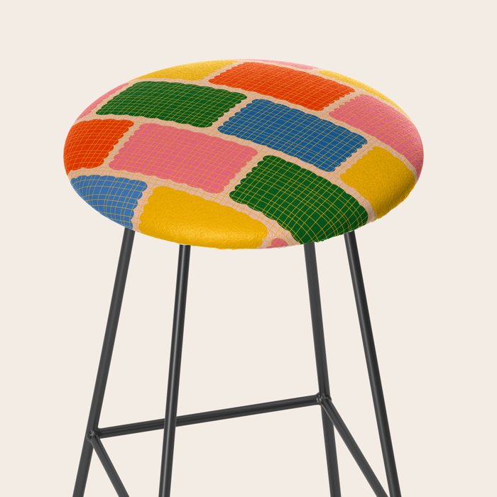 Colorful Retro Contemporary Woven Patchwork Pattern Stool Gallery Image 2
