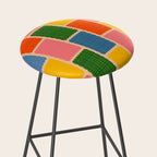 Colorful Retro Contemporary Woven Patchwork Pattern Stool Gallery Image 2