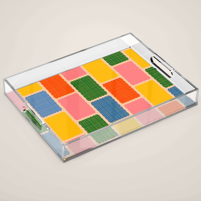 Colorful Retro Contemporary Woven Patchwork Pattern Acrylic Tray Gallery Image 1