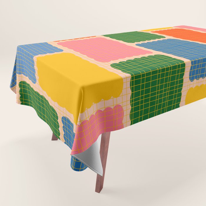 Colorful Retro Contemporary Woven Patchwork Pattern Tablecloth Gallery Image 1