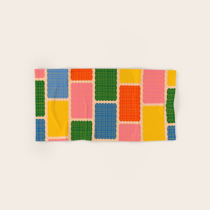 Colorful Retro Contemporary Woven Patchwork Pattern Bath Towel Gallery Image 1