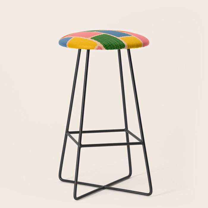 Colorful Retro Contemporary Woven Patchwork Pattern Stool Gallery Image 1