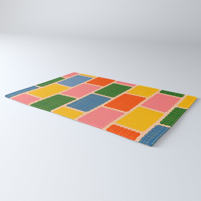 Colorful Retro Contemporary Woven Patchwork Pattern Rug Gallery Image 3