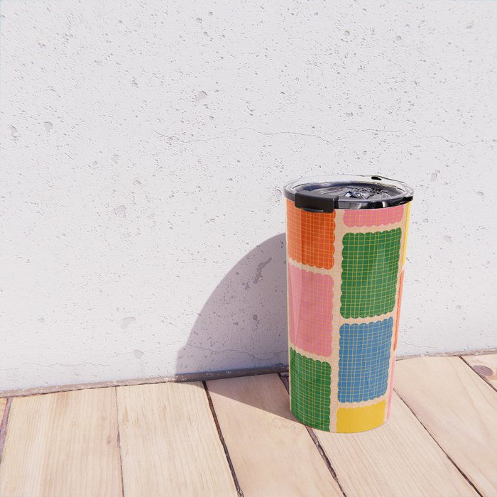 Colorful Retro Contemporary Woven Patchwork Pattern Travel Mug Gallery Image 4