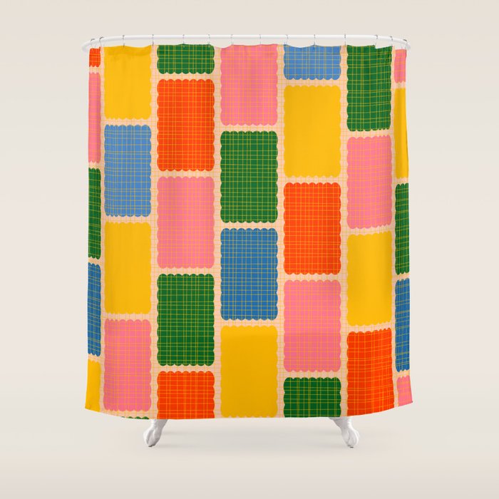 Colorful Retro Contemporary Woven Patchwork Pattern Shower Curtain Gallery Image 1