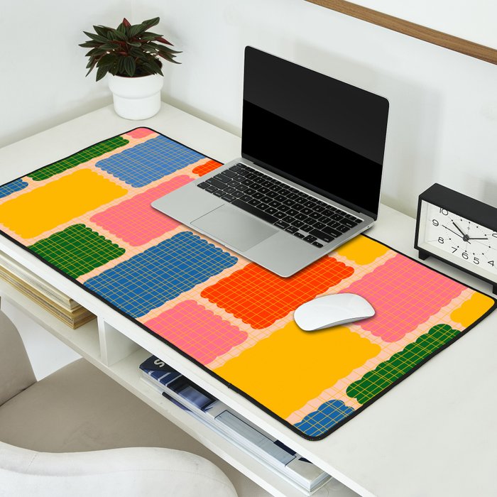 Colorful Retro Contemporary Woven Patchwork Pattern Desk Mat Gallery Image 2