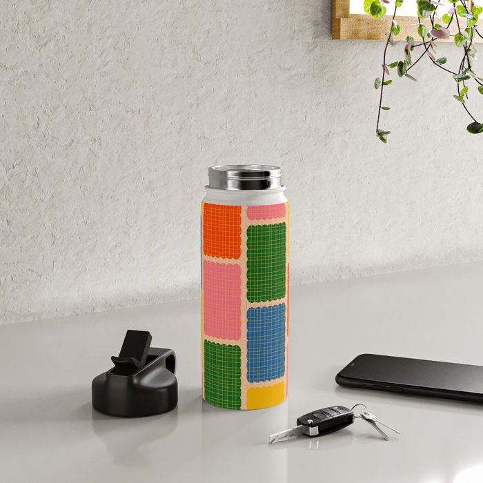 Colorful Retro Contemporary Woven Patchwork Pattern Water Bottle Gallery Image 4