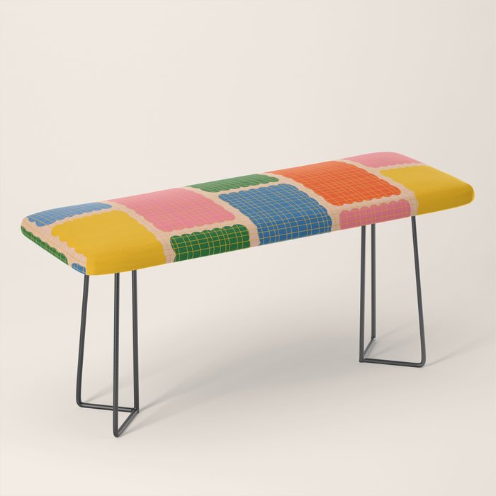 Colorful Retro Contemporary Woven Patchwork Pattern Bench Gallery Image 1