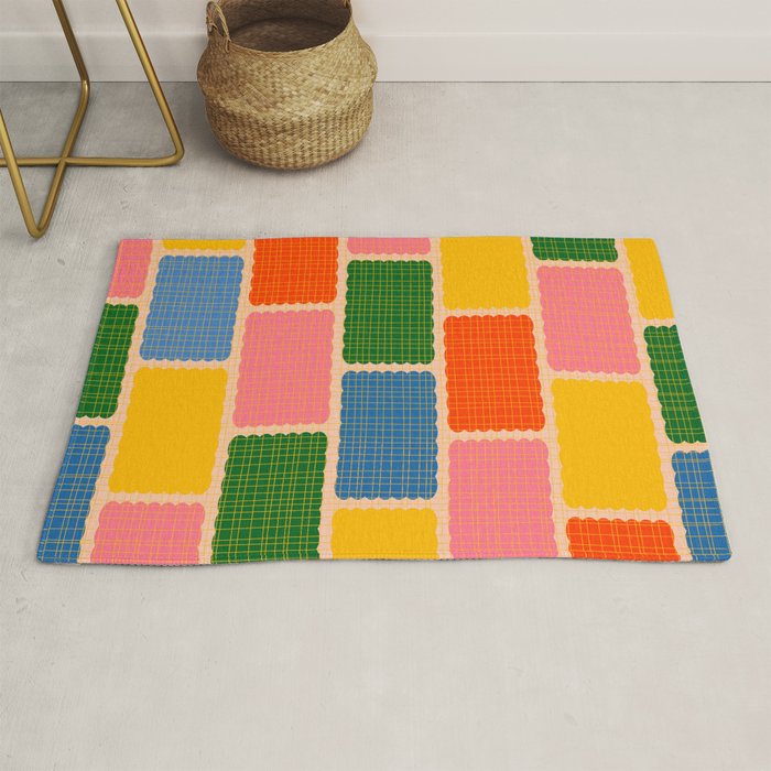 Colorful Retro Contemporary Woven Patchwork Pattern Rug Gallery Image 1