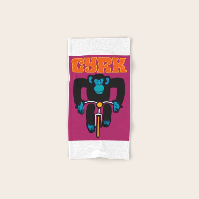 1968 CYRK Cycling Chimpanzee Polish Circus Poster Bath Towel Gallery Image 1