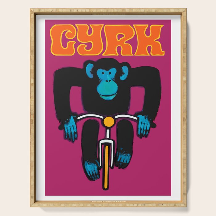 1968 CYRK Cycling Chimpanzee Polish Circus Poster Serving Tray Gallery Image 1