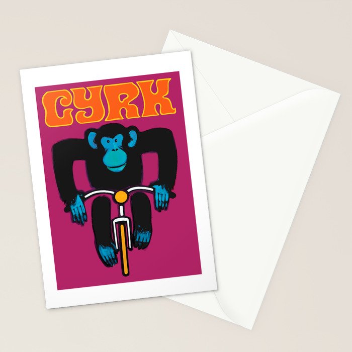 1968 CYRK Cycling Chimpanzee Polish Circus Poster Stationery Card Gallery Image 2