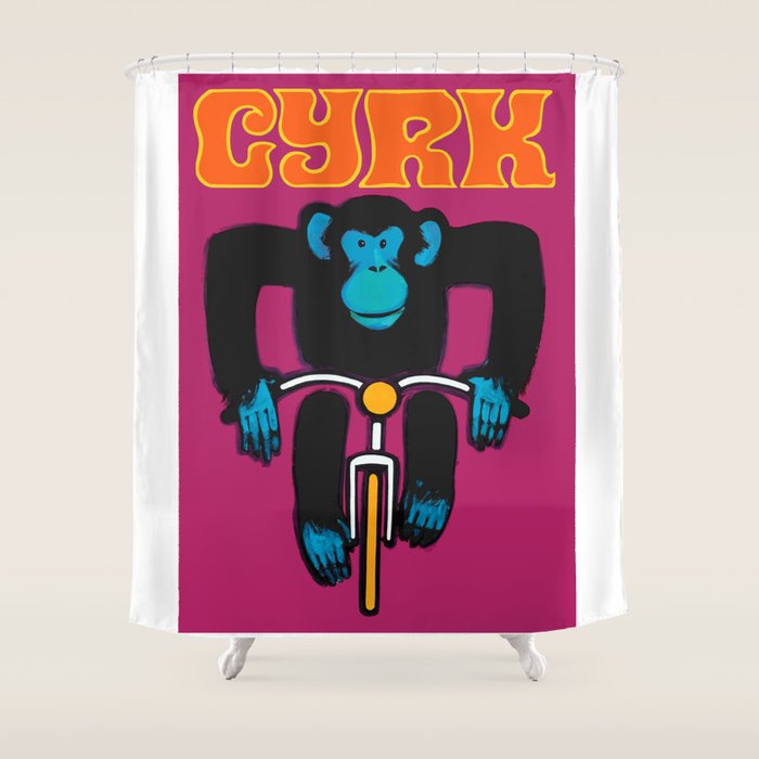 1968 CYRK Cycling Chimpanzee Polish Circus Poster Shower Curtain Gallery Image 1