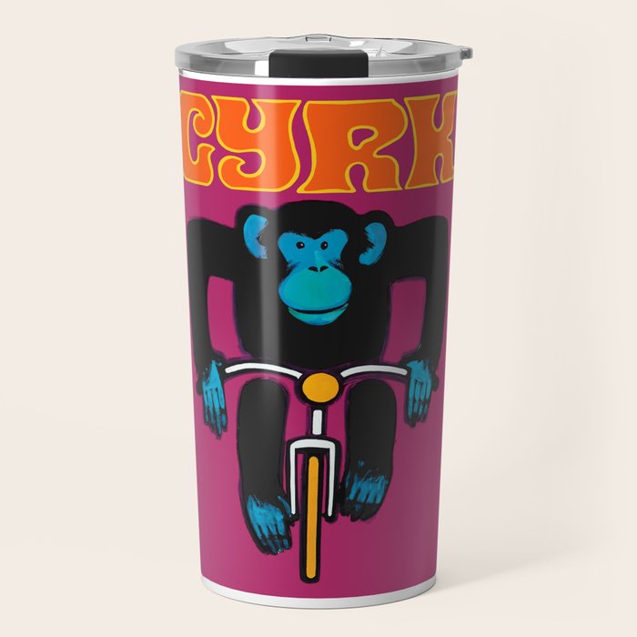 1968 CYRK Cycling Chimpanzee Polish Circus Poster Travel Mug Gallery Image 1