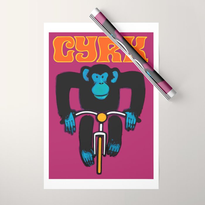 1968 CYRK Cycling Chimpanzee Polish Circus Poster Wrapping Paper Gallery Image 1