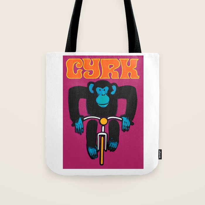 1968 CYRK Cycling Chimpanzee Polish Circus Poster Tote Bag Gallery Image 1